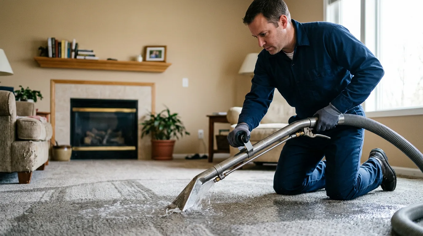 Water damage restoration technician working near Morrisonville, IL